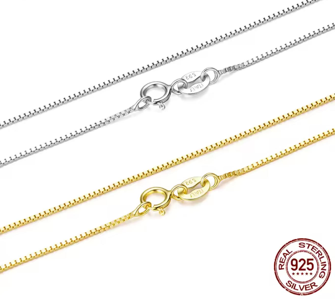 925 Sterling Silver Box Chain Necklace for Women