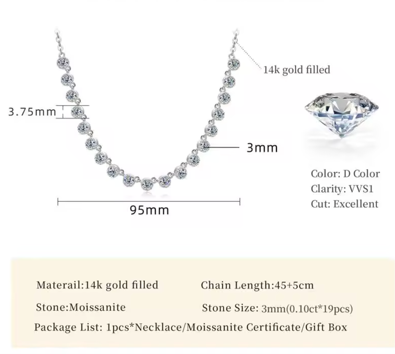3MM Moissanite Bubble Style Choker Necklace