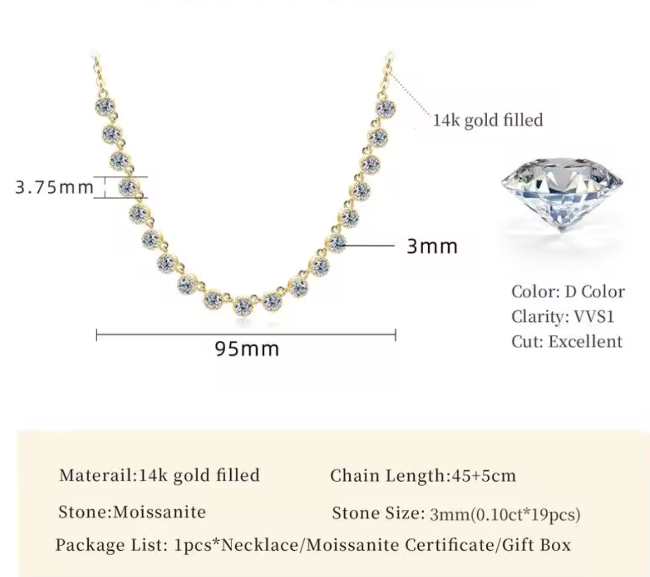 3MM Moissanite Bubble Style Choker Necklace