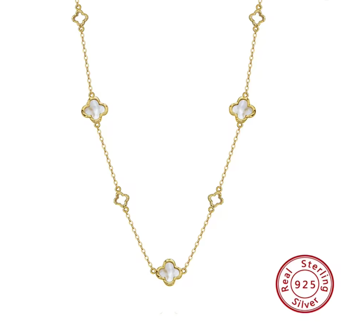 925 Sterling Silver Hollow Four Leaf Clover Necklace