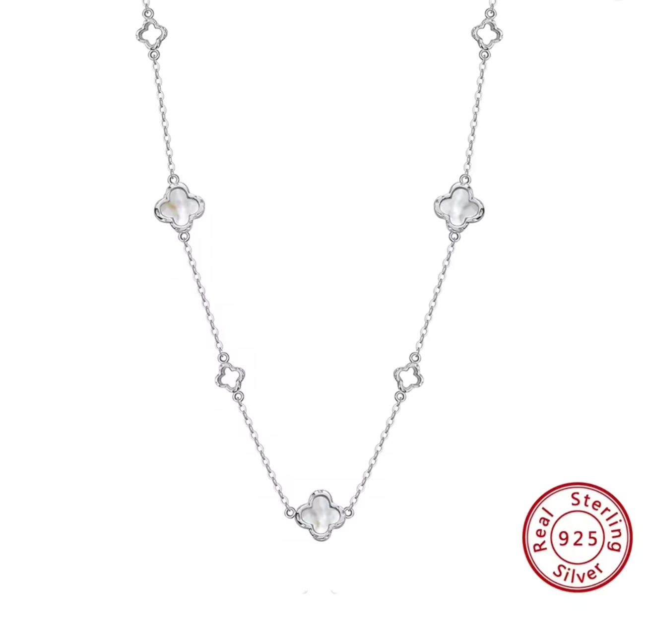 925 Sterling Silver Hollow Four Leaf Clover Necklace