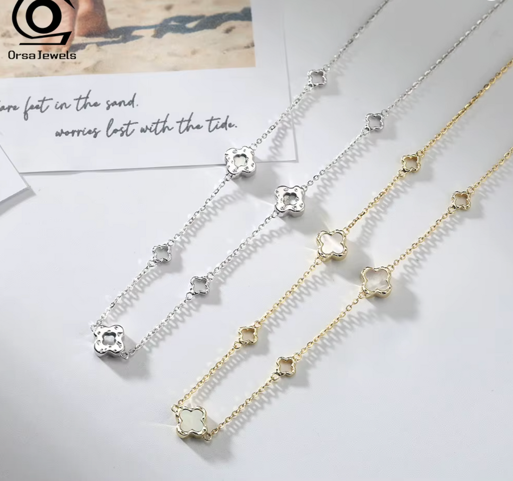925 Sterling Silver Hollow Four Leaf Clover Necklace