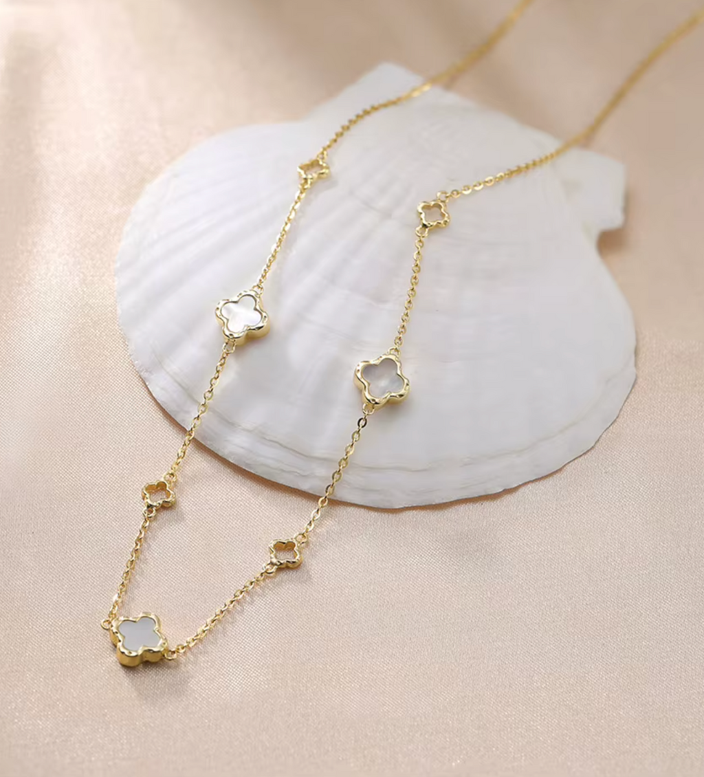 925 Sterling Silver Hollow Four Leaf Clover Necklace