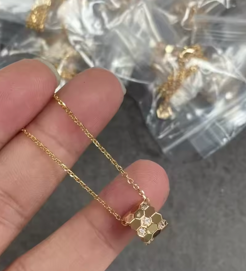 925 Sterling Diamond Studded Honeycomb Pendant for Women