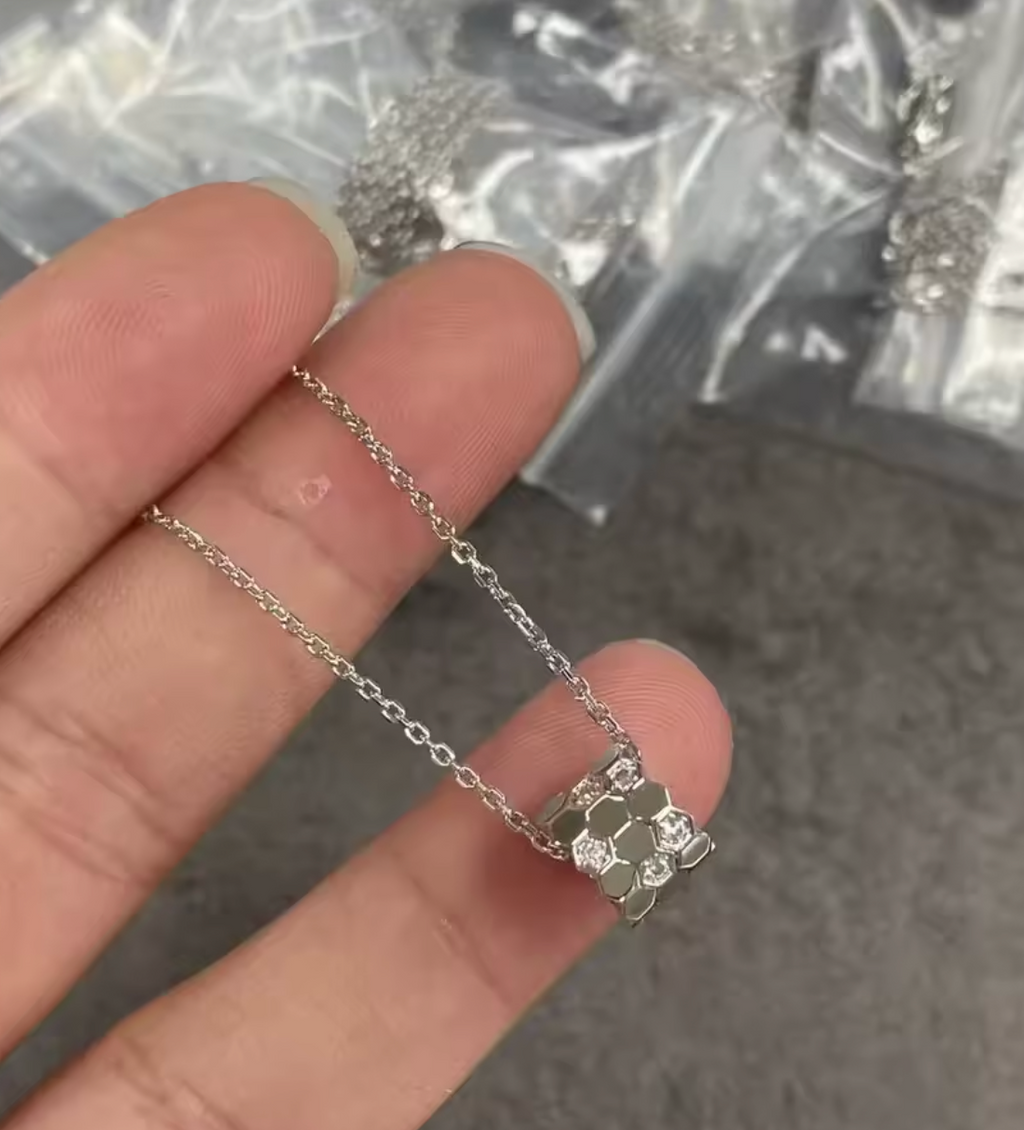 925 Sterling Diamond Studded Honeycomb Pendant for Women