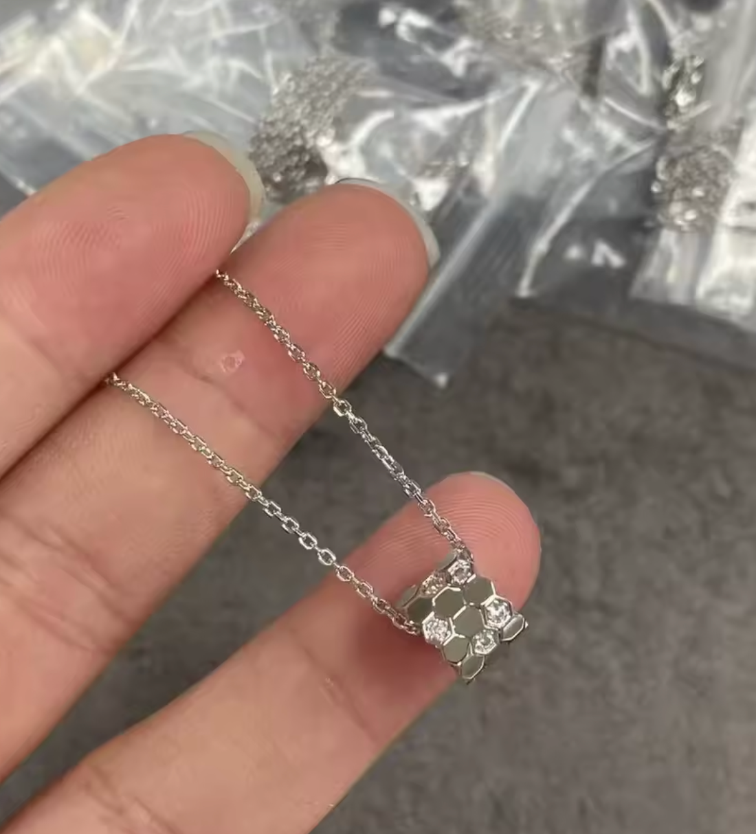 925 Sterling Diamond Studded Honeycomb Pendant for Women
