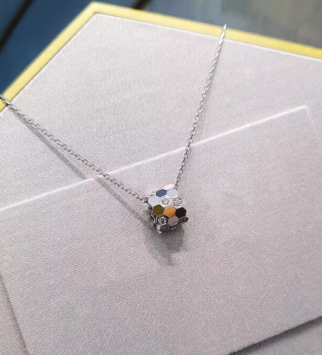 925 Sterling Diamond Studded Honeycomb Pendant for Women