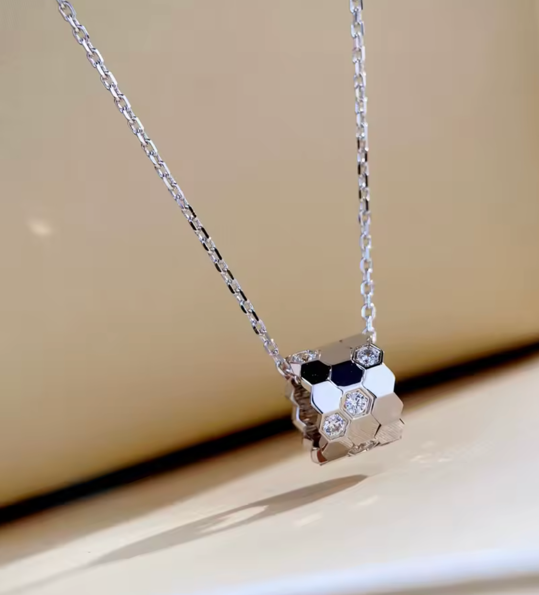 925 Sterling Diamond Studded Honeycomb Pendant for Women