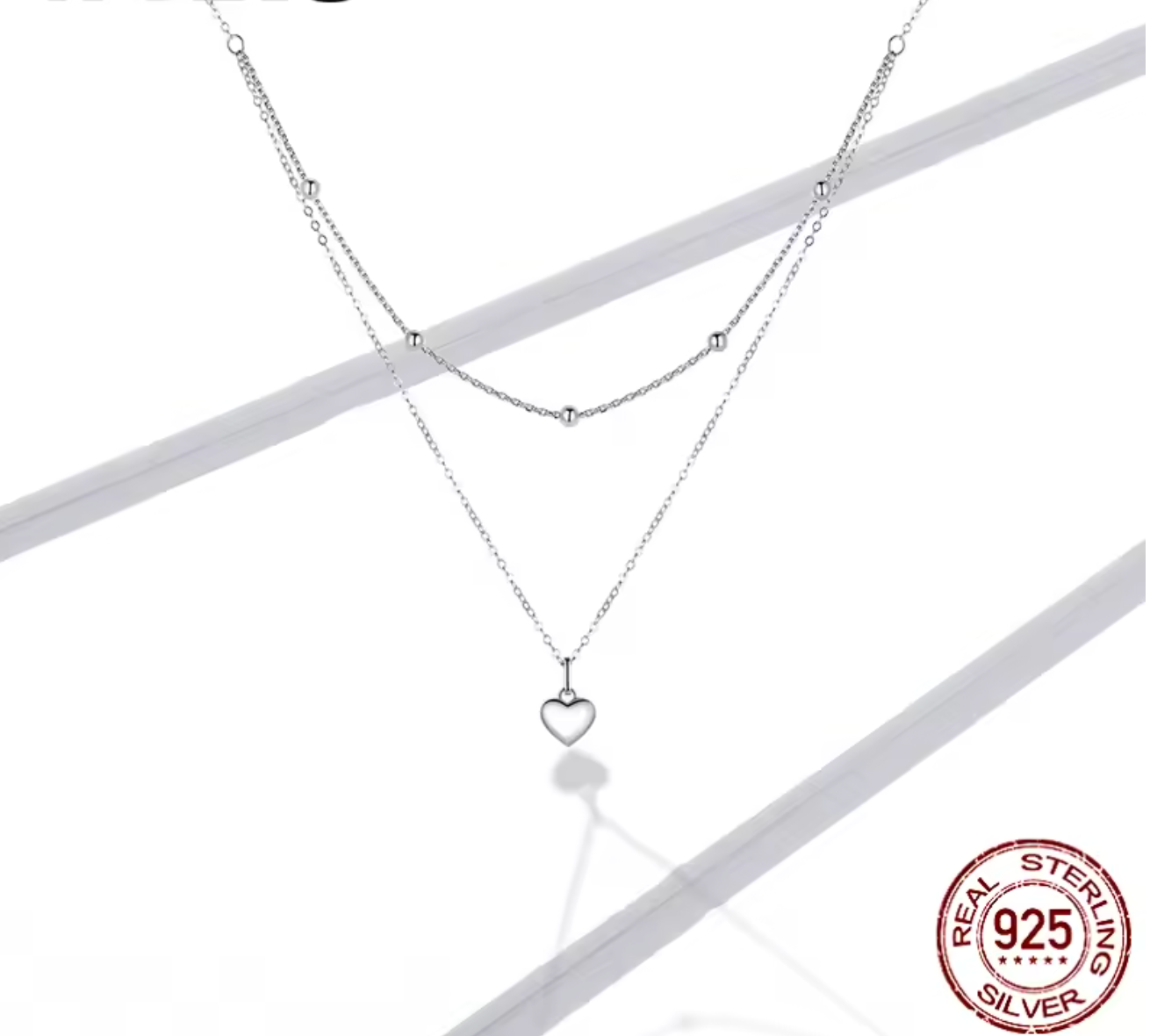 Simple Heart Necklace 925 Sterling Silver Double Layer Pendant Necklace