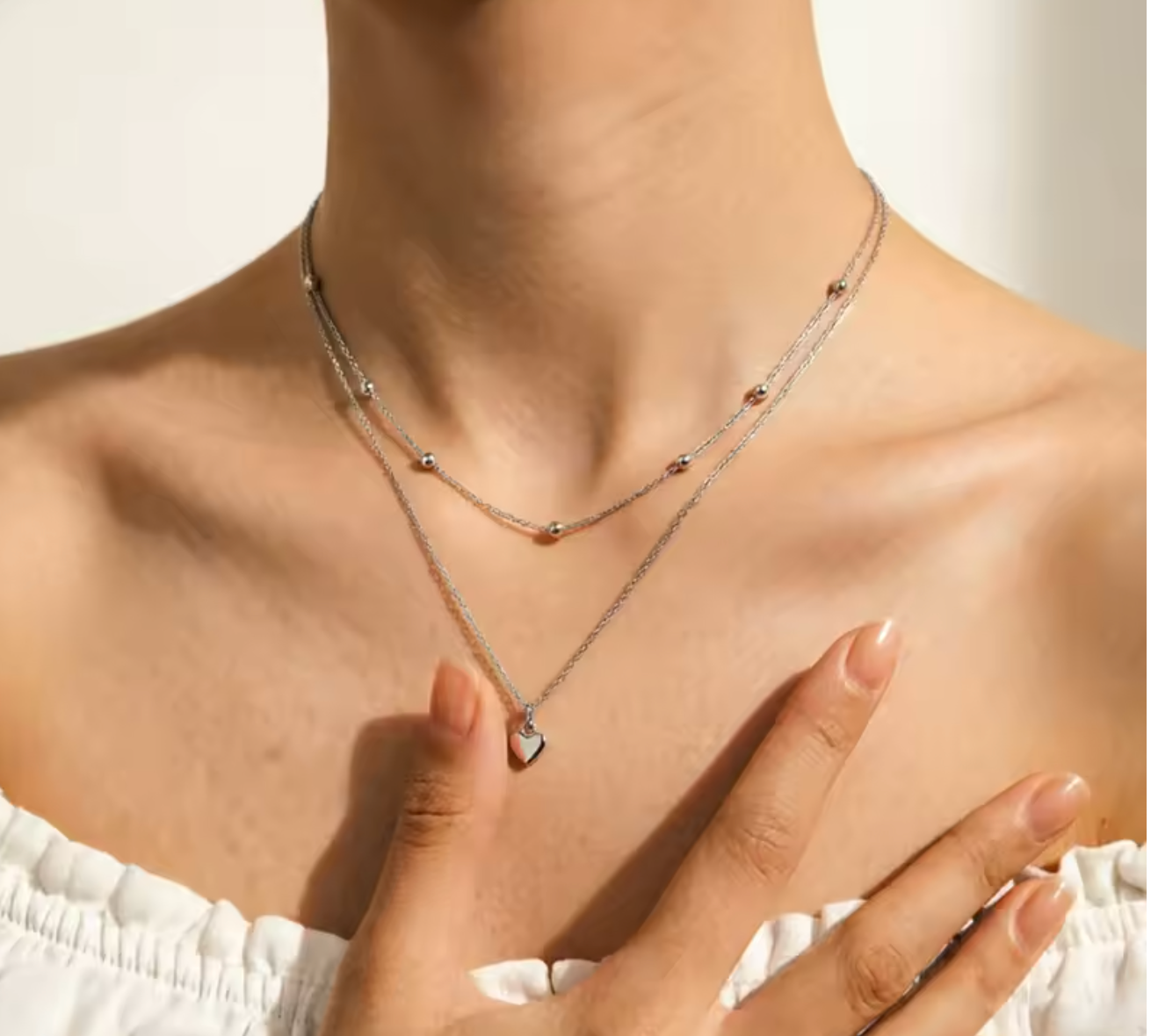 Simple Heart Necklace 925 Sterling Silver Double Layer Pendant Necklace