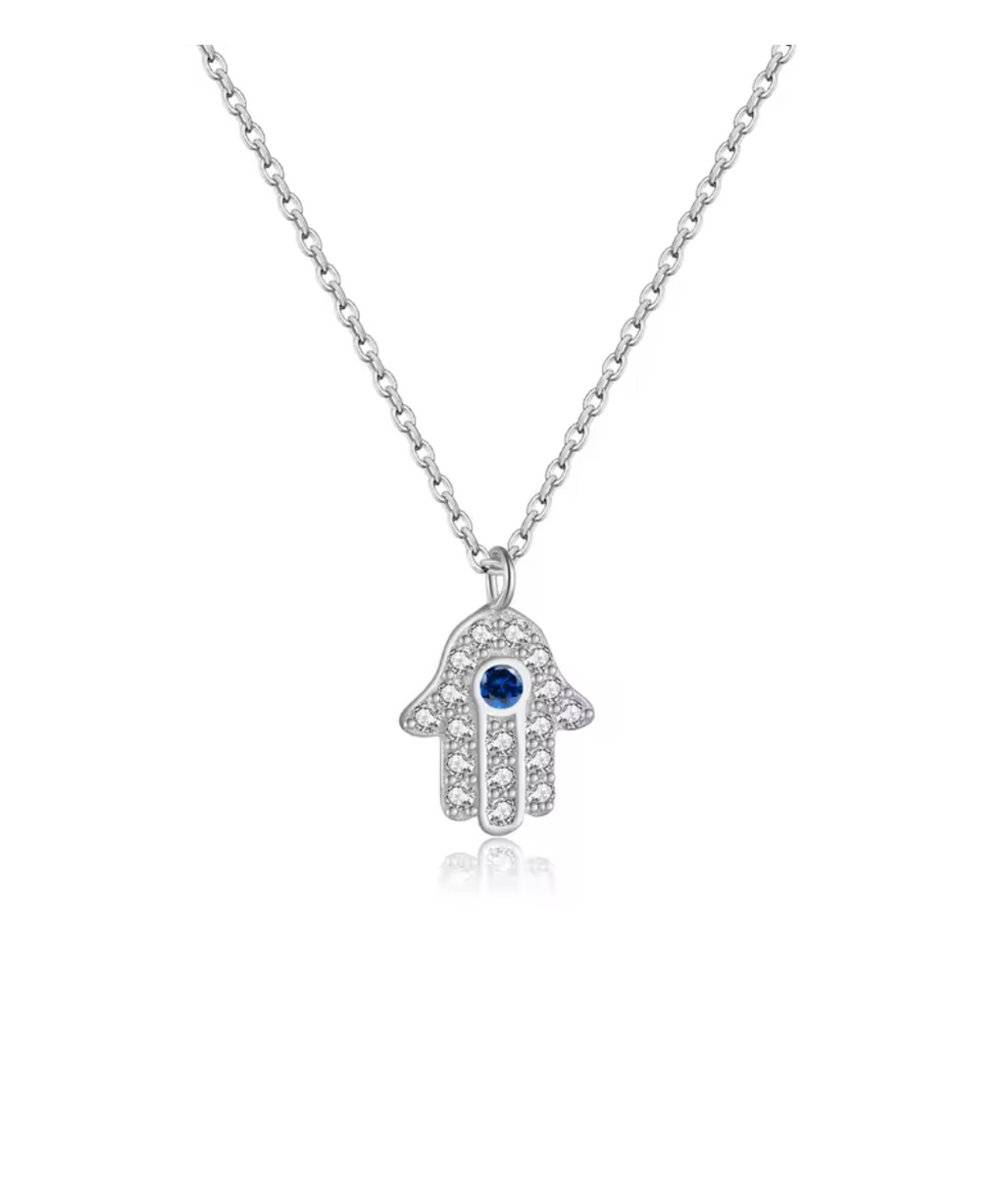 925 Sterling Silver Hamsa Hand Pendant Necklace