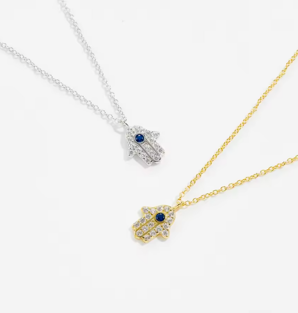 925 Sterling Silver Hamsa Hand Pendant Necklace