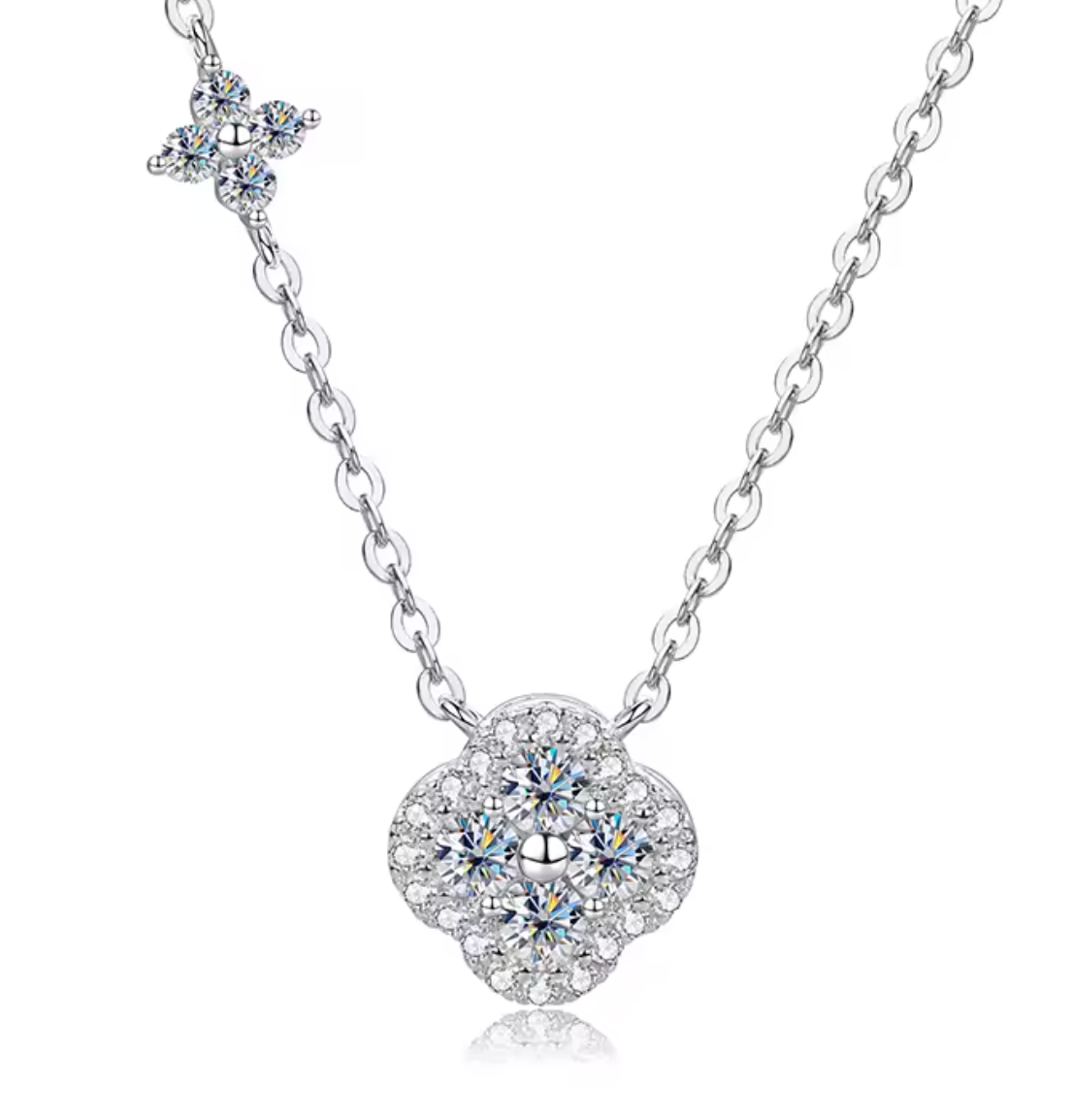 Lucky Four Leaf Clover Moissanite Pendant Necklace for Women