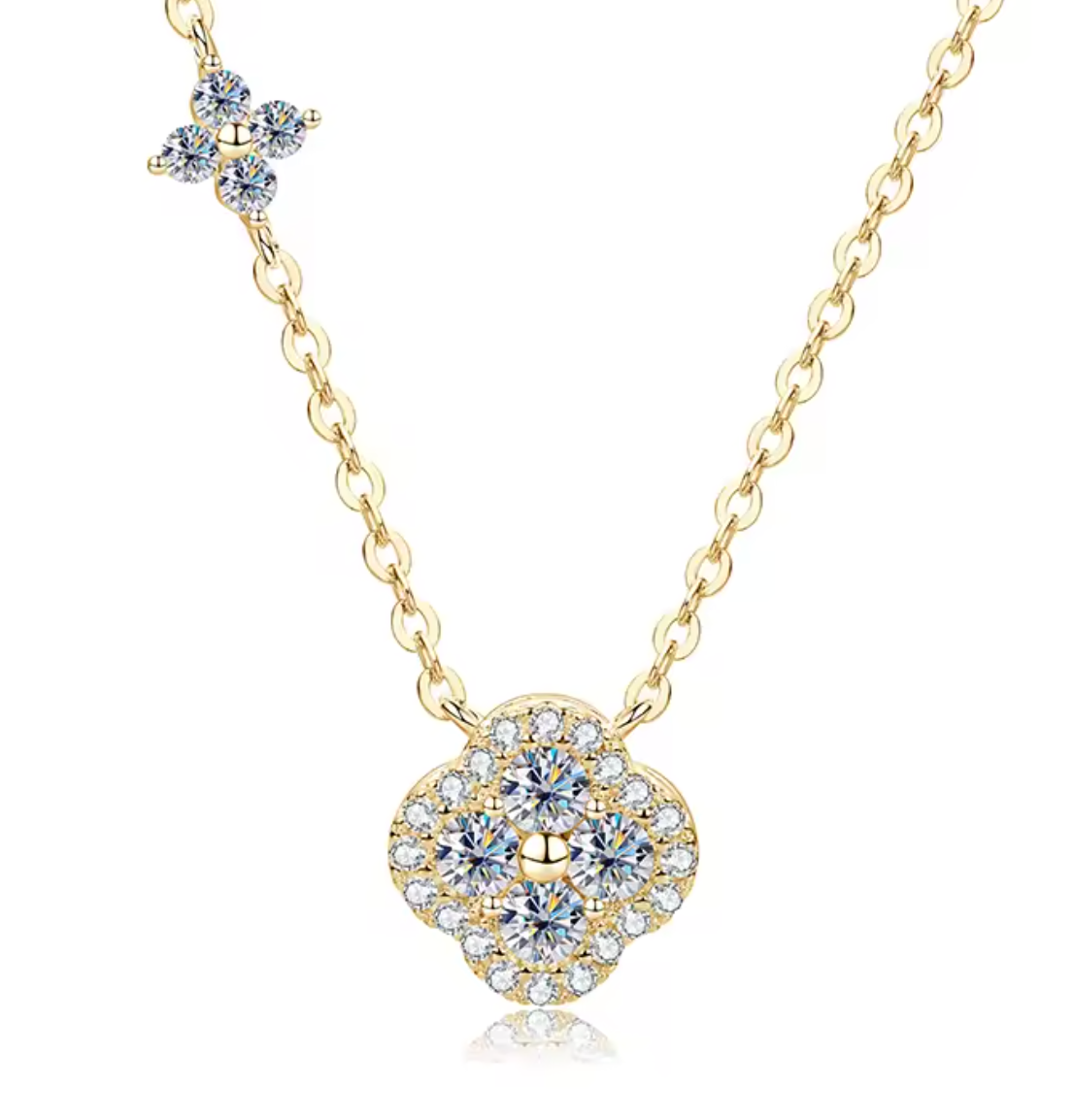 Lucky Four Leaf Clover Moissanite Pendant Necklace for Women