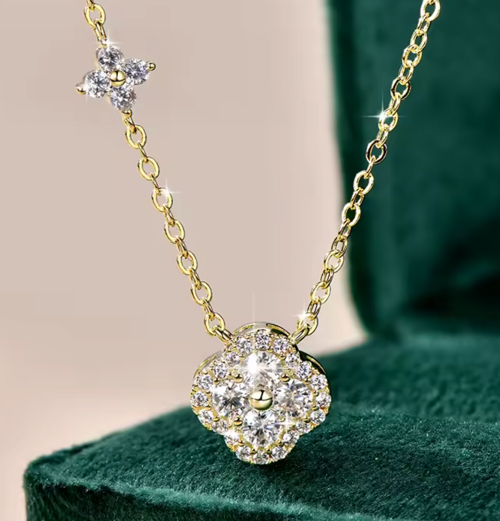 Lucky Four Leaf Clover Moissanite Pendant Necklace for Women