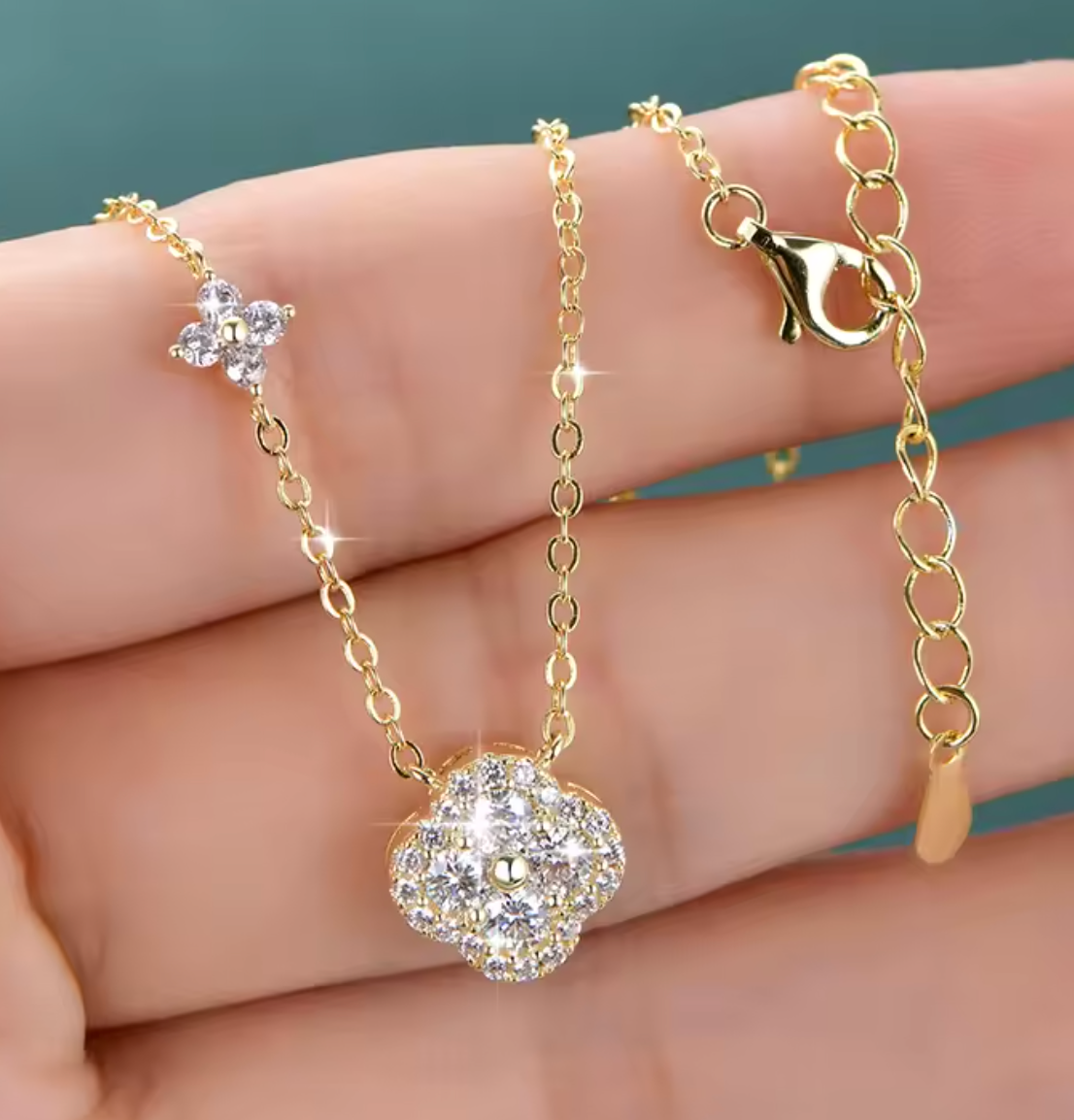 Lucky Four Leaf Clover Moissanite Pendant Necklace for Women