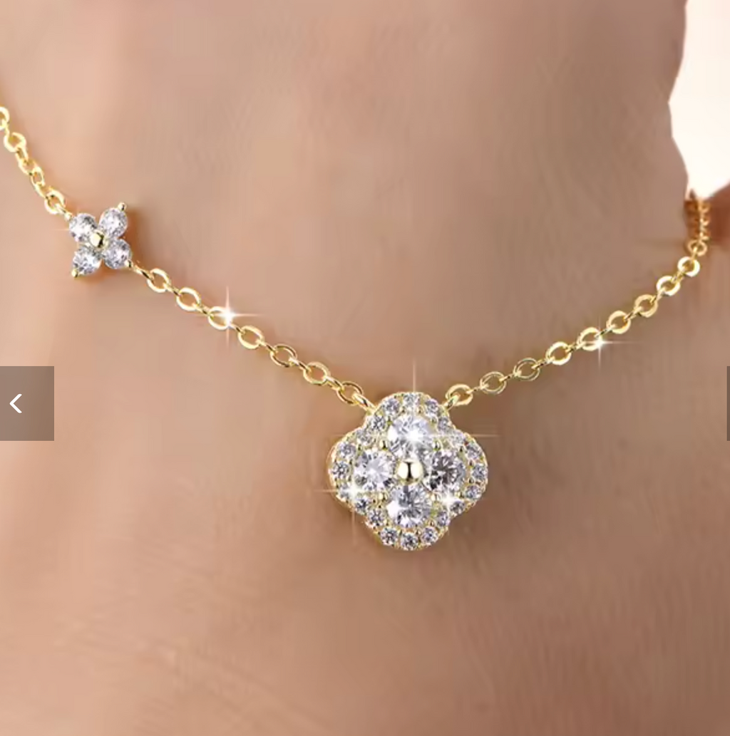 Lucky Four Leaf Clover Moissanite Pendant Necklace for Women