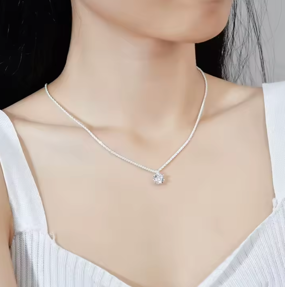 Colorful Moissanite 6 Prong Pendant Necklace